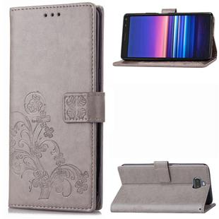 For Sony Xperia 20 Four-leaf Clasp Embossed Buckle Mobile Phone Protection Leather Case with Lanyard & Card Slot & Wallet & Bracket Function(Gray)