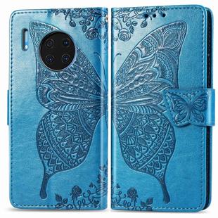 For Huawei Mate 30 Pro Butterfly Love Flower Embossed Horizontal Flip Leather Case with Bracket / Card Slot / Wallet / Lanyard(Blue)