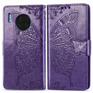 For Huawei Mate 30 Pro Butterfly Love Flower Embossed Horizontal Flip Leather Case with Bracket / Card Slot / Wallet / Lanyard(Dark purple)
