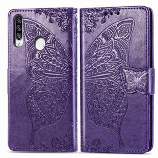 For Galaxy A20S  Butterfly Love Flower Embossed Horizontal Flip Leather Case with Bracket / Card Slot / Wallet / Lanyard(Dark Purple)
