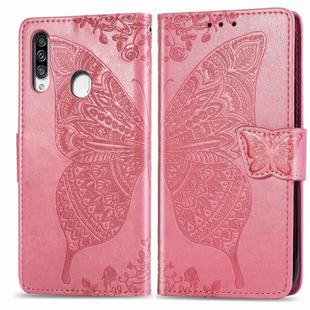 For Galaxy A20S  Butterfly Love Flower Embossed Horizontal Flip Leather Case with Bracket / Card Slot / Wallet / Lanyard(Pink)