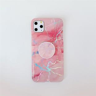 For iPhone 11 TPU Glossy Laser Marble Colorful Mobile Phone Protective Case with Folding Bracket(Pink)