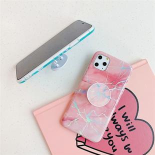 For iPhone 11 Pro Max TPU Glossy Laser Marble Colorful Mobile Phone Protective Case with Folding Bracket(Pink)