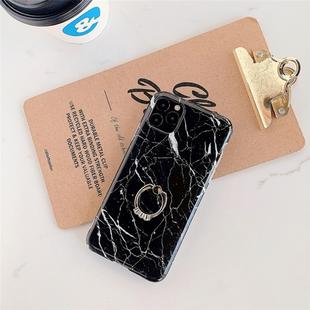 For iPhone 11 Pro TPU Smooth Marble with Ring Metal Rhinestone Bracket Mobile Phone Protective Case(Gold Jade  Q1)