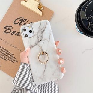 For iPhone 11 Pro TPU Smooth Marble with Ring Metal Rhinestone Bracket Mobile Phone Protective Case(Snow White Q8)