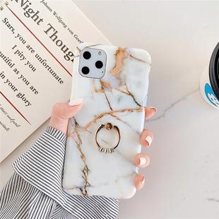 For iPhone 11 Pro TPU Smooth Marble with Ring Metal Rhinestone Bracket Mobile Phone Protective Case(Snowflake Gold Q10)