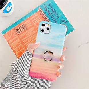 For iPhone 11 Pro TPU Smooth Marble with Ring Metal Rhinestone Bracket Mobile Phone Protective Case(Rainbow Q5)
