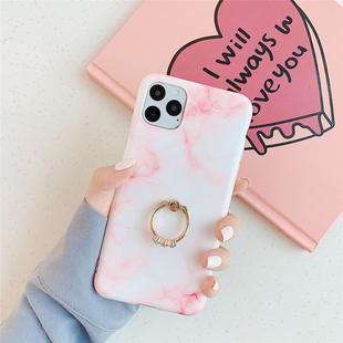 For iPhone 11 Pro TPU Smooth Marble with Ring Metal Rhinestone Bracket Mobile Phone Protective Case(Snowflake Powder Q2)