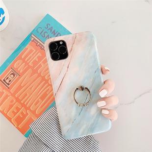 For iPhone 11 Pro Max TPU Smooth Marble with Ring Metal Rhinestone Bracket Mobile Phone Protective Case(Granite Q3)