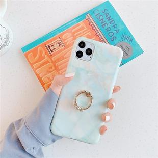 For iPhone 11 Pro Max TPU Smooth Marble with Ring Metal Rhinestone Bracket Mobile Phone Protective Case(Floating Marble Q4)