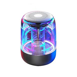 C7 Bluetooth 5.0 Speaker Transparent LED Luminous Subwoofer TWS 6D Surround HIFI Stereo Cool Audio(Black)