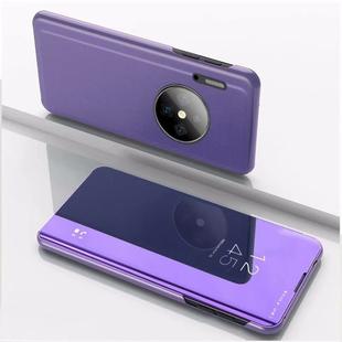 For Huawei Mate 30 Plating Mirror Left and Right Flip Cover with Bracket Holster(Purple Blue)