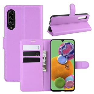 For Galaxy A90 5G Litchi Texture Horizontal Flip Leather Case with Wallet & Holder & Card Slots(Purple)