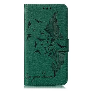 Feather Pattern Litchi Texture Horizontal Flip Leather Case with Wallet & Holder & Card Slots For Huawei Mate 30(Green)