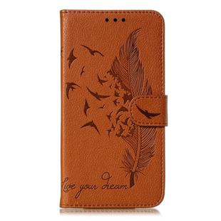 Feather Pattern Litchi Texture Horizontal Flip Leather Case with Wallet & Holder & Card Slots For Huawei Mate 30 Pro(Brown)