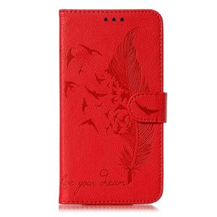 Feather Pattern Litchi Texture Horizontal Flip Leather Case with Wallet & Holder & Card Slots For Xiaomi Redmi Note 8 Pro(Red)