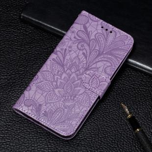 For Xiaomi Redmi Note 8 Pro Lace Flower Embossing Pattern Horizontal Flip Leather Case , with Holder & Card Slots & Wallet & Photo Frame & Lanyard(Purple)