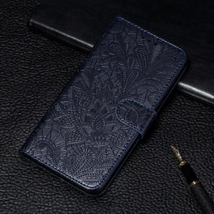 For Xiaomi Redmi Note 8 Lace Flower Embossing Pattern Horizontal Flip Leather Case , with Holder & Card Slots & Wallet & Photo Frame & Lanyard(Dark Blue)