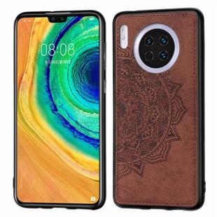 For Huawei Mate 30 ， Embossed Mandala pattern PC + TPU + Fabric Phone Case with Lanyard & Magnetic(Brown)