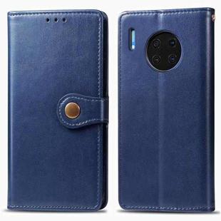For Huawei Mate 30 Retro Solid Color Leather Buckle Mobile Phone Protection Leather Case with Photo Frame & Card Slot & Wallet & Bracket Function(Blue)
