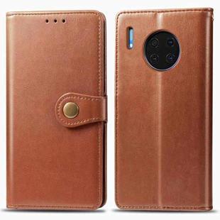 For Huawei Mate 30 Retro Solid Color Leather Buckle Mobile Phone Protection Leather Case with Photo Frame & Card Slot & Wallet & Bracket Function(Brown)