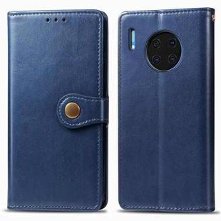 For Huawei Mate 30 Pro Retro Solid Color Leather Buckle Mobile Phone Protection Leather Case with Photo Frame & Card Slot & Wallet & Bracket Function(Blue)