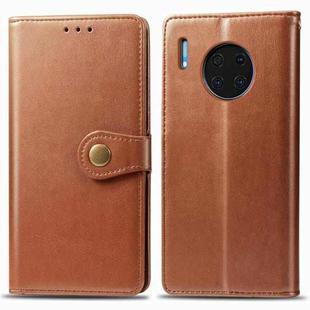 For Huawei Mate 30 Pro Retro Solid Color Leather Buckle Mobile Phone Protection Leather Case with Photo Frame & Card Slot & Wallet & Bracket Function(Brown)