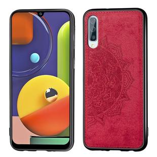 For Galaxy A50s，Embossed Mandala Pattern PC + TPU + Fabric Phone Case,with Lanyard & Magnetic(Red)