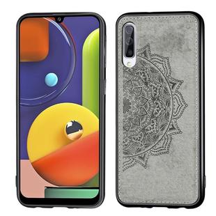 For Galaxy A50s，Embossed Mandala Pattern PC + TPU + Fabric Phone Case,with Lanyard & Magnetic(Gray)
