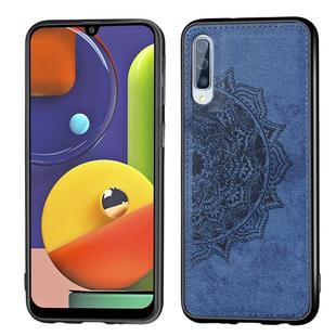 For Galaxy A50s，Embossed Mandala Pattern PC + TPU + Fabric Phone Case,with Lanyard & Magnetic(Blue)