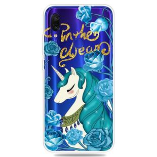 For Xiaomi Redmi Note 7 Pro / Redmi Note7    3D Pattern Printing Extremely Transparent TPU Phone Case(Blueflower Unicorn)