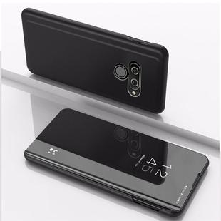 For LG K50 Plating Mirror Left and Right Flip Cover with Bracket Holster(Black)