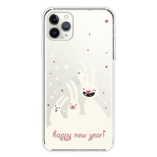 For iPhone 11 Pro Max Trendy Cute Christmas Patterned Case Clear TPU Cover Phone Cases(Three White rabbits)