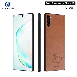 For Galaxy Note10 PINWUYO Pin Rui Series Classical Leather, PC + TPU + PU Leather Waterproof And Anti-fall All-inclusive Protective Shell(Brown)