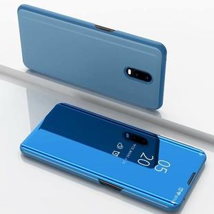 For OnePlus 7 Plating Mirror Horizontal Flip Leather with Bracket Holster(Blue)