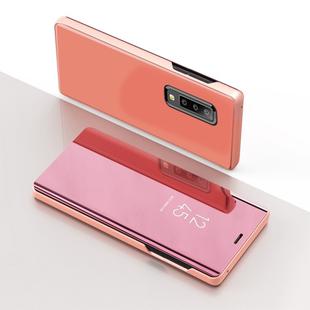 For Galaxy A90 5G Electroplating Mirror Horizontal Flip PU Leather Case with Holder(Rose)