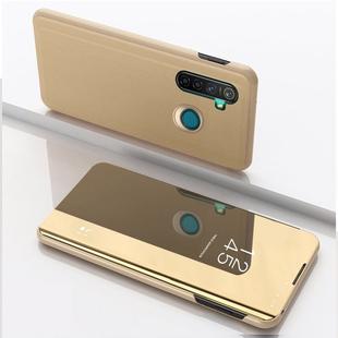 For OPPO Realme 5 Pro Plated Mirror Horizontal Flip Leather with Stand Mobile Phone Holster(Gold)