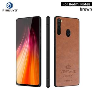 For Xiaomi RedMi Note 8 PINWUYO Pin Rui Series Classical Leather, PC + TPU + PU Leather Waterproof And Anti-fall All-inclusive Protective Shell(Brown)