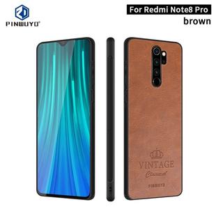 For Xiaomi RedMi Note 8 Pro PINWUYO Pin Rui Series Classical Leather, PC + TPU + PU Leather Waterproof And Anti-fall All-inclusive Protective Shell(Brown)
