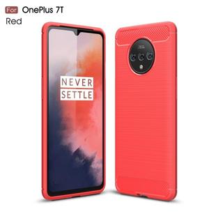 For Oneplus 7T Brushed Texture Carbon Fiber TPU Case(Red)