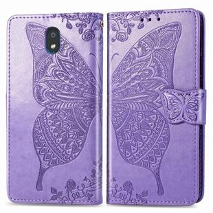 For LG K30 2019  Butterfly Love Flower Embossed Horizontal Flip Leather Case with Bracket Lanyard Card Slot Wallet(Light Purple)