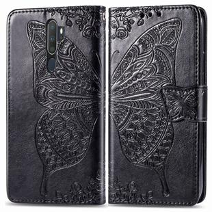 For OPPO A5 (2020) / A9 (2020) Butterfly Love Flower Embossed Horizontal Flip Leather Case with Bracket Lanyard Card Slot Wallet(Black)