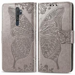 For OPPO A5 (2020) / A9 (2020) Butterfly Love Flower Embossed Horizontal Flip Leather Case with Bracket Lanyard Card Slot Wallet(Gray)