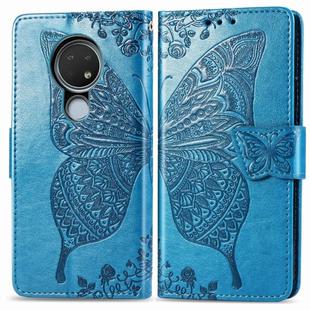 For Nokia 6.2 / 7.2 Butterfly Love Flower Embossed Horizontal Flip Leather Case with Bracket Lanyard Card Slot Wallet(Blue)