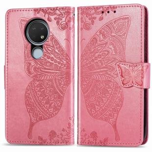 For Nokia 6.2 / 7.2 Butterfly Love Flower Embossed Horizontal Flip Leather Case with Bracket Lanyard Card Slot Wallet(Pink)