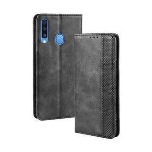 For Galaxy A20s  Magnetic Buckle Retro Crazy Horse Texture Horizontal Flip Leather Case  , with Holder & Card Slots & Photo Frame(Black)