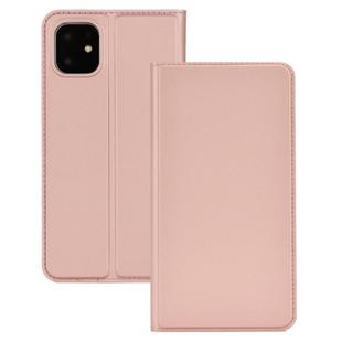 For iPhone 11  Ultra-thin Voltage Plain Magnetic Suction Card TPU+PU Mobile Phone Jacket with Chuck and Bracket(Rose Gold)