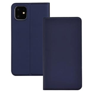 For iPhone 11  Ultra-thin Voltage Plain Magnetic Suction Card TPU+PU Mobile Phone Jacket with Chuck and Bracket(Blue)