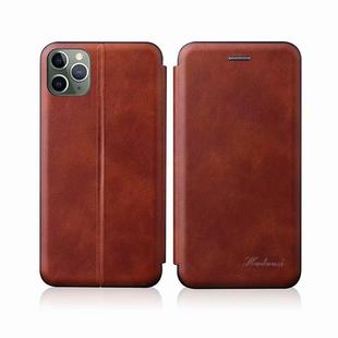 For iPhone 11 Integrated Electricity Pressing Retro Texture Magnetic TPU+PU Leather Case with Card Slot & Holder(Brown)