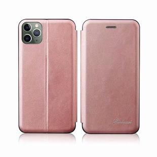 For iPhone 11 Pro Max Integrated Electricity Pressing Retro Texture Magnetic TPU+PU Leather Case with Card Slot & Holder(Rose Gold)